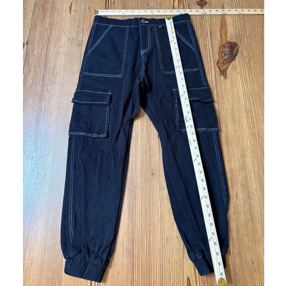 Honey Peach Cargo Joggers Women Black Contrast Stitch Utility Pants SIZE‎ M - Picture 4 of 7